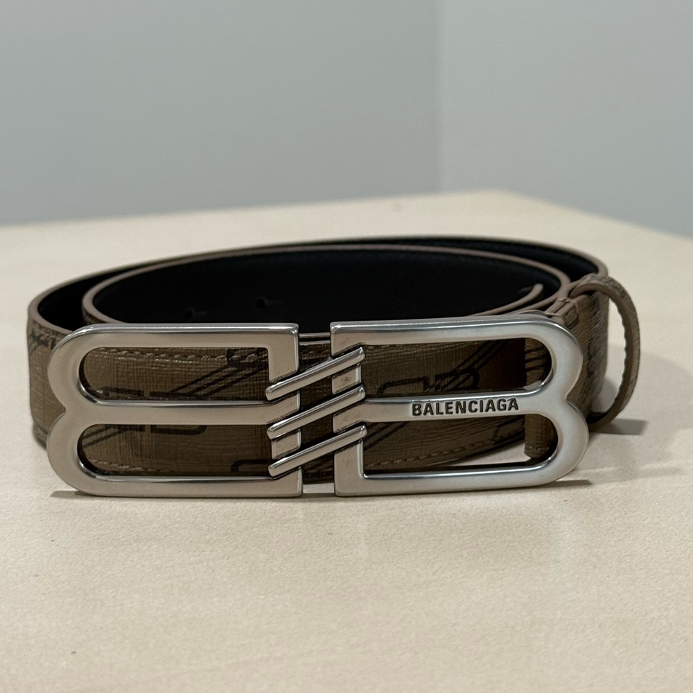 Balenciaga Tan Belt with Silver Buckle 75cm